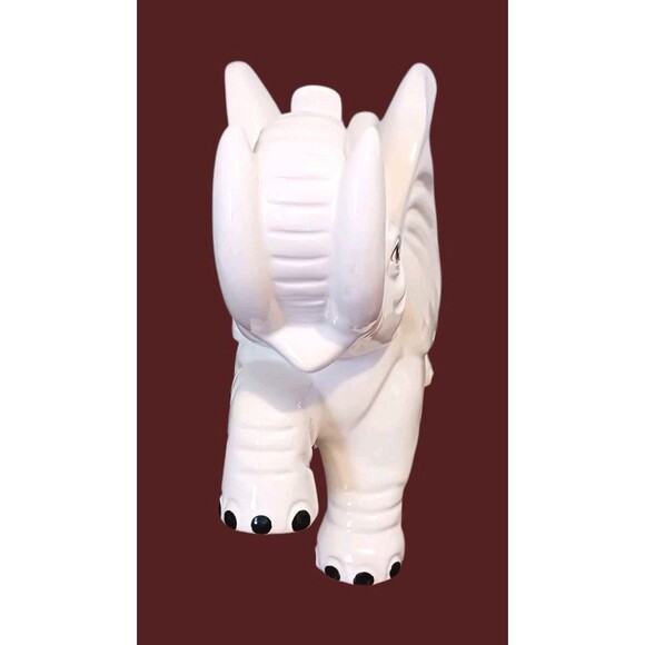 VTG Large Ceramic White Elephant Figurine Trunk Up Good Luck Hand Painted Japan - Picture 3 of 7